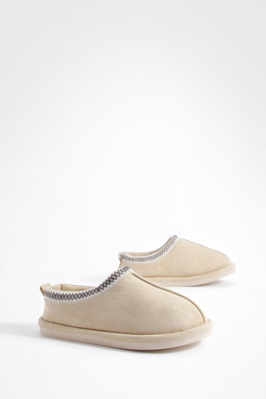 Beige Embroidered Cozy Slip On Mules image number 1