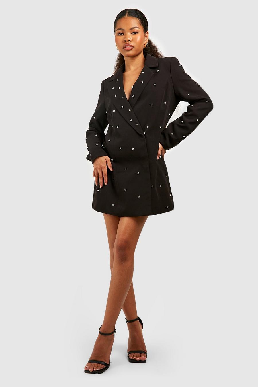 Black Petite Crystal Embellished Blazer Dress image number 1