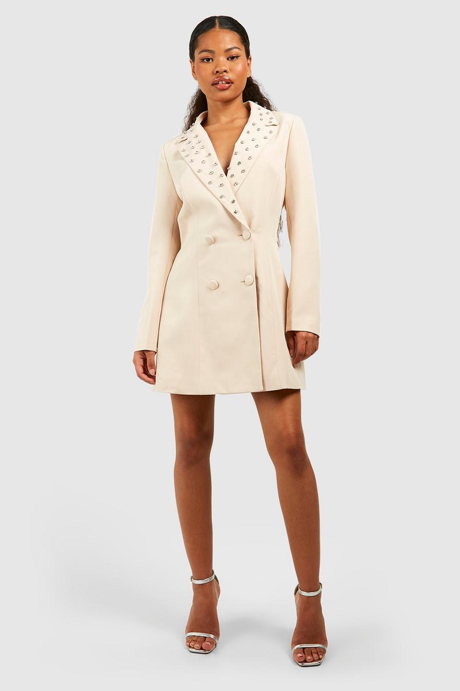 Petite Crystal Collar Embellished Blazer Dress | boohoo Petite Crystal Collar Embellished Blazer Dress | boohoo