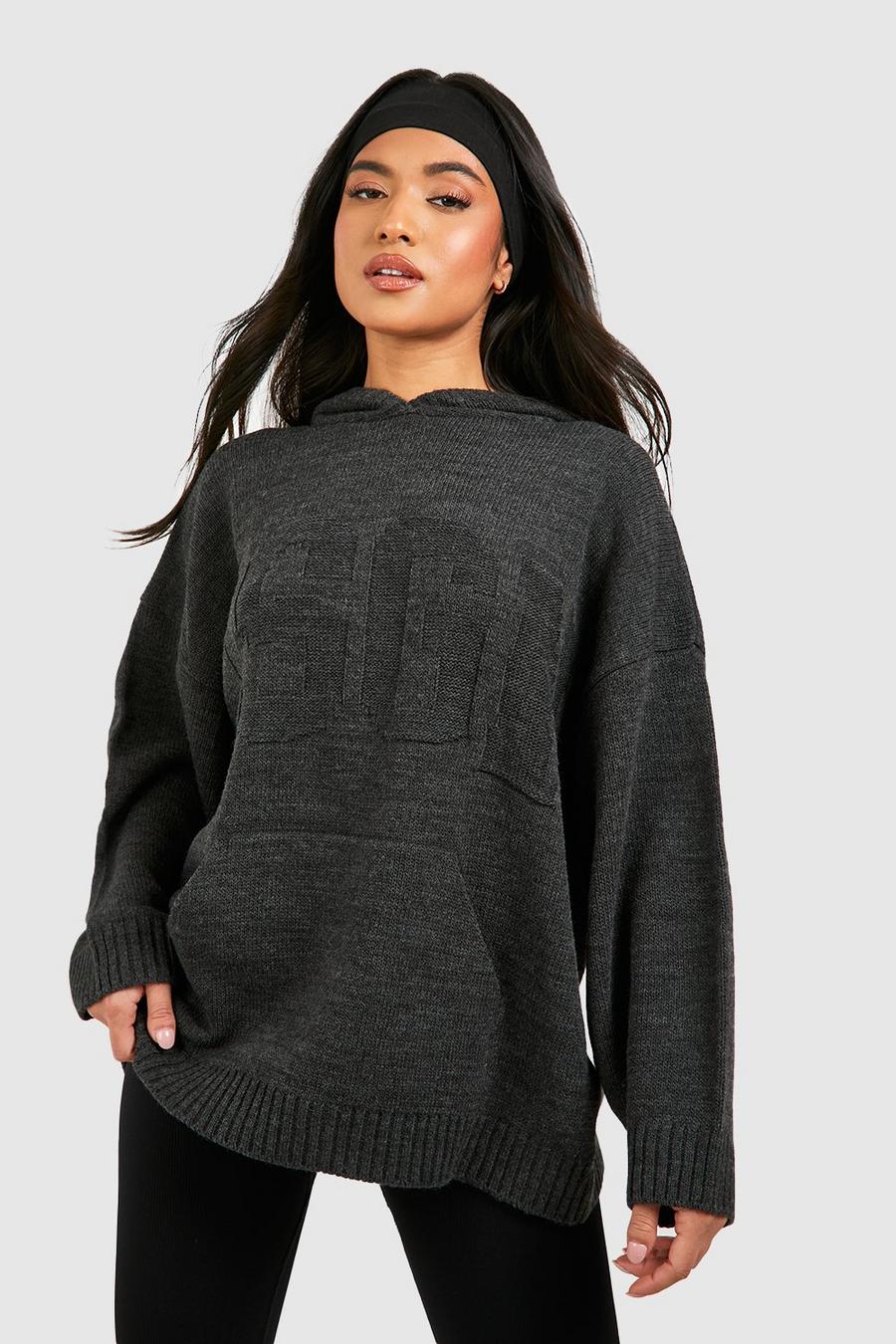 Charcoal Petite Dsgn Knitted Hoodie image number 1