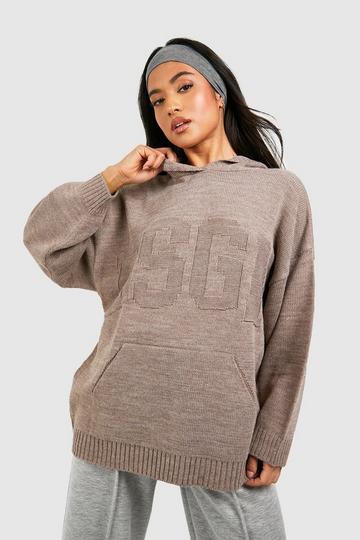 Petite Dsgn Knitted Hoodie taupe