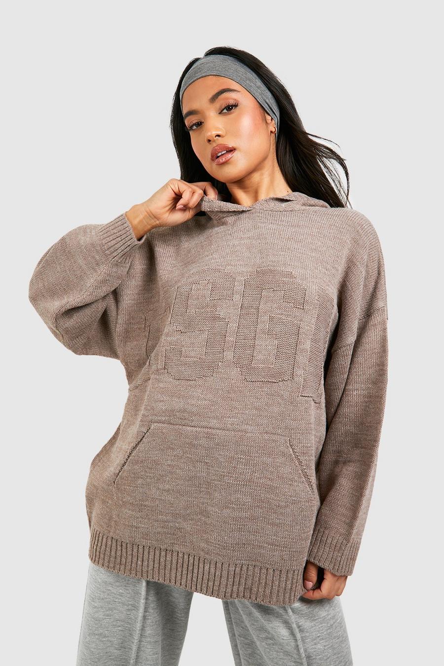 Taupe Petite Dsgn Knitted Hoodie image number 1