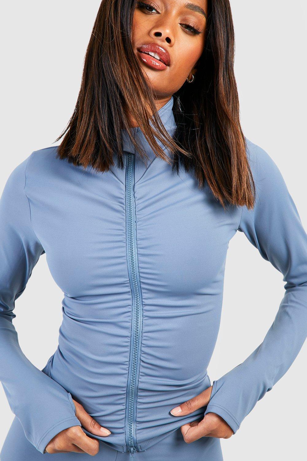 Ruched Front Long Sleeve Zip Through Sports Jacket
