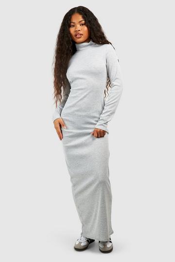 Petite Turtleneck Long Sleeve Maxi Dress grey