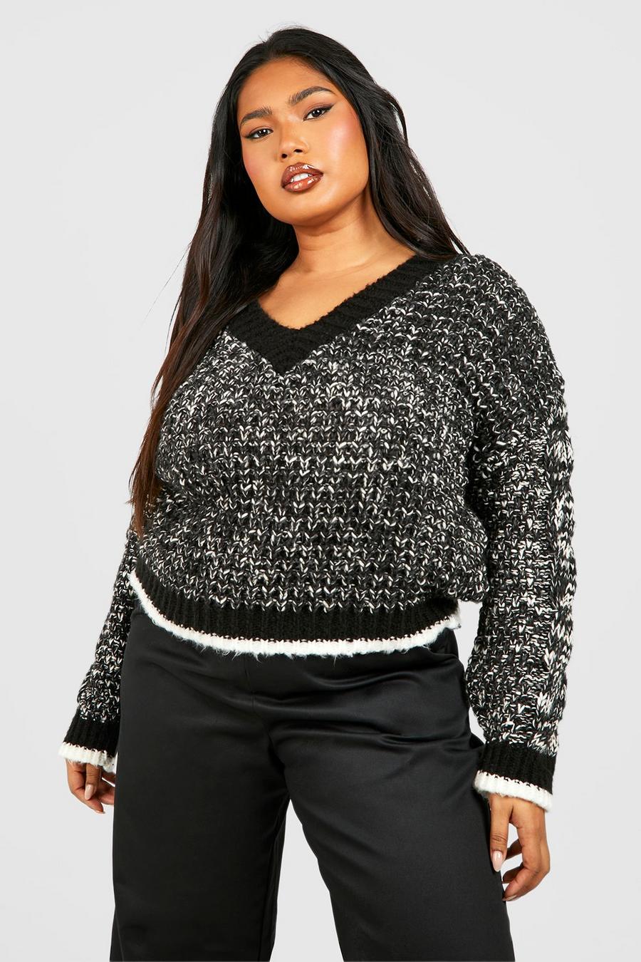 Black Plus Chunky V Neck Sweater image number 1