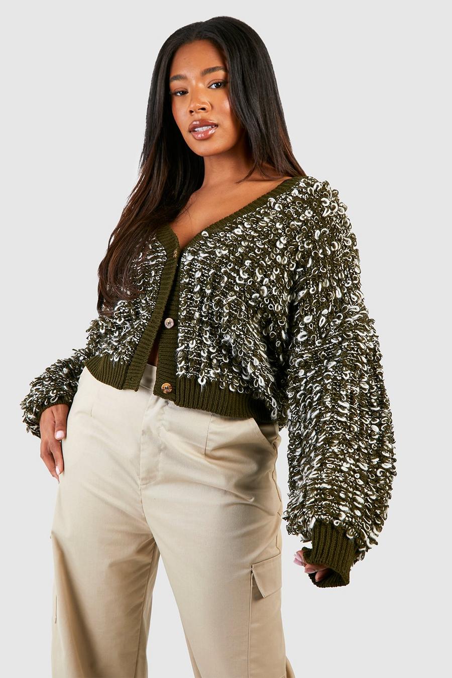 Cardigan Plus Size in maglia in maglia, Khaki image number 1