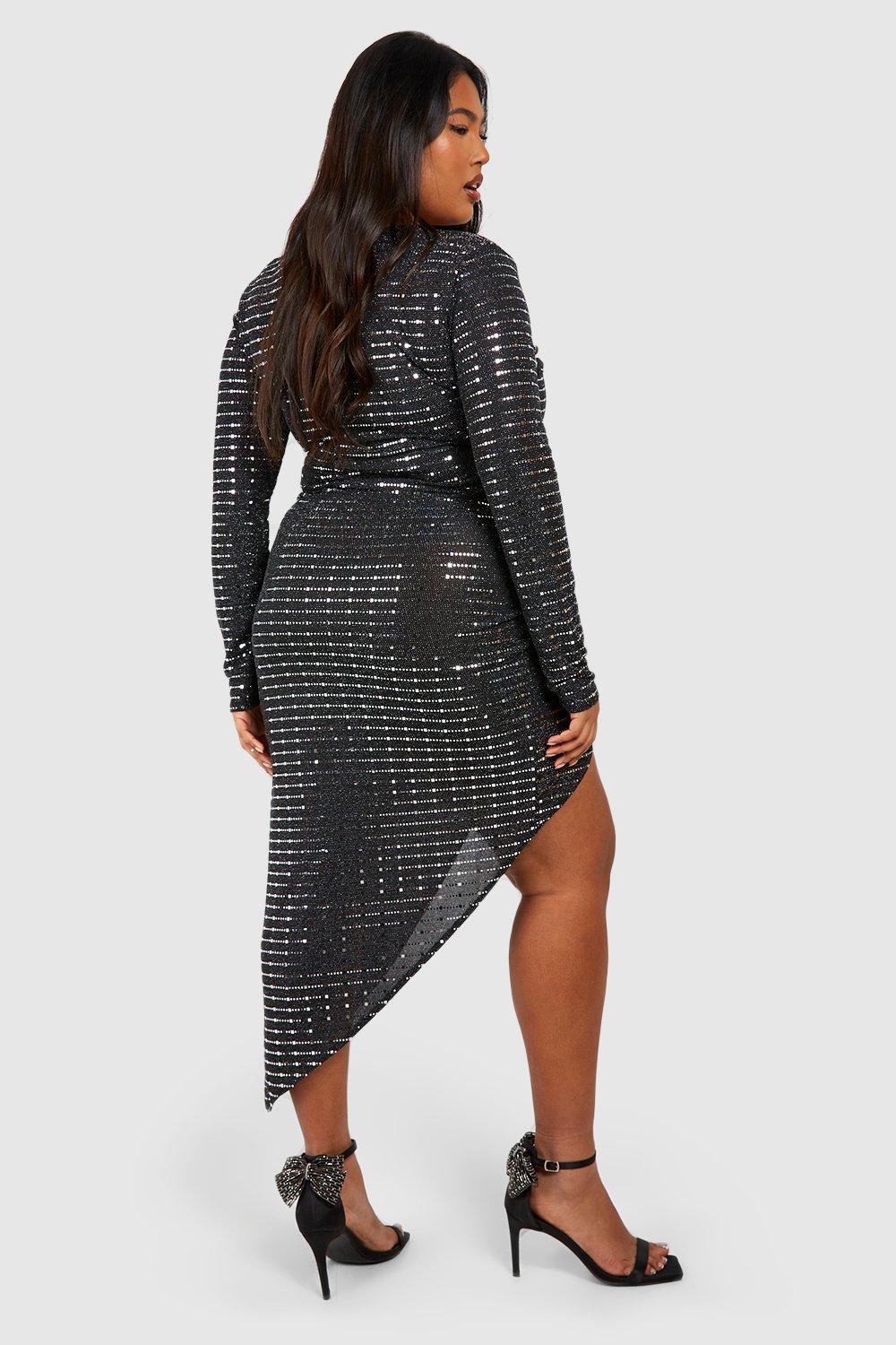 Boohoo plus metallic 2025 spot wrap midi dress