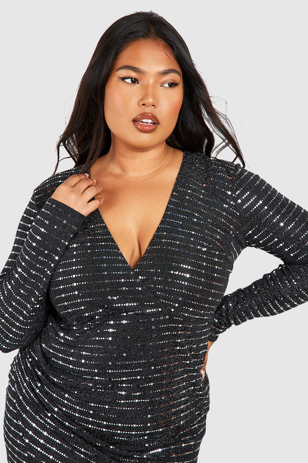 Boohoo plus metallic spot wrap store midi dress