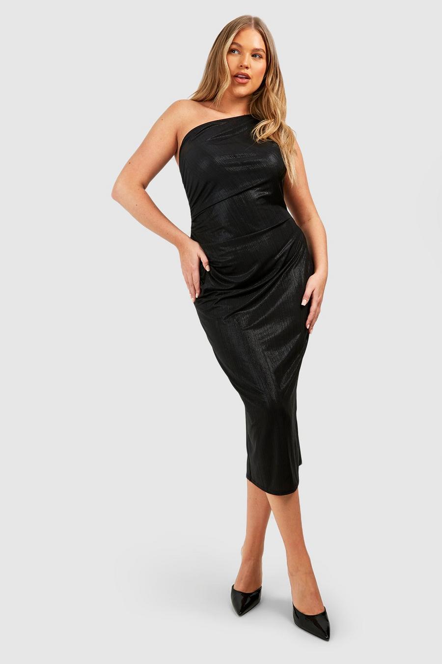 Black Plus One shoulder-klänning med rynkade detaljer image number 1