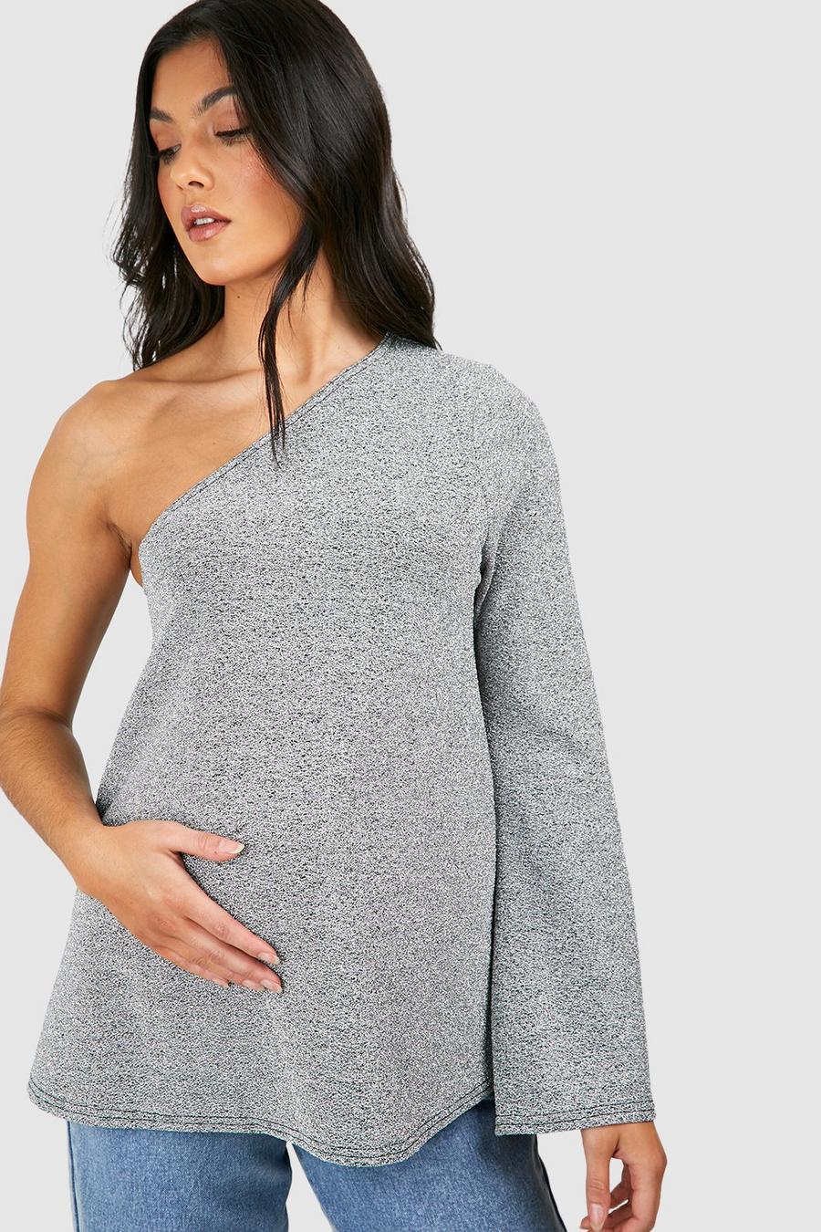 Silver Maternity Metallic One Shoulder Flared Sleeve Top image number 1