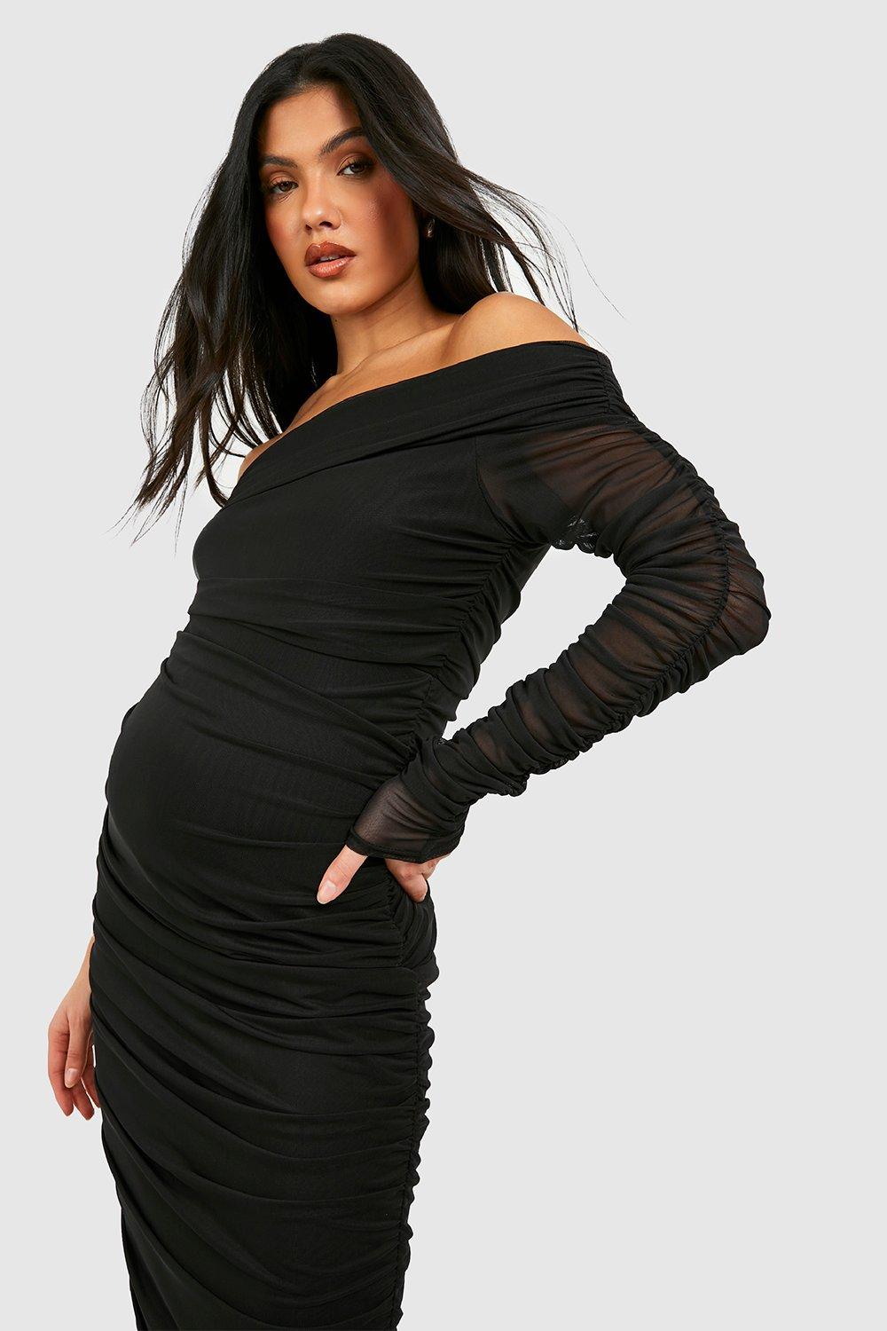 Black one shoulder ruched dress best sale