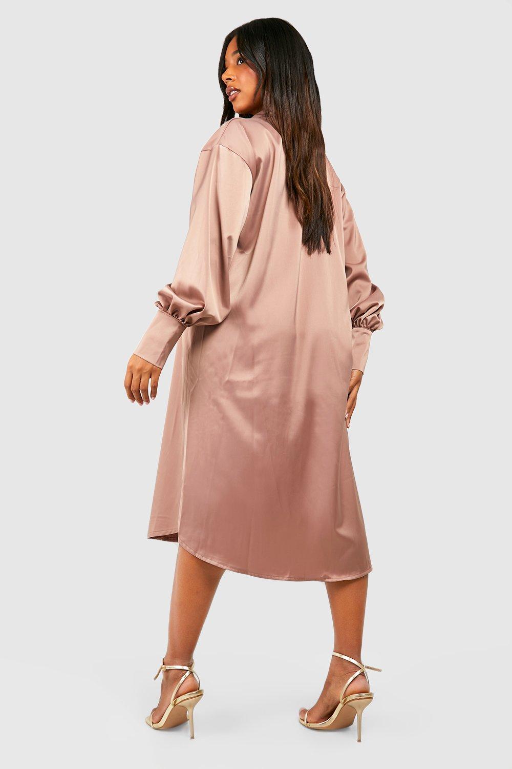 Champagne satin cheap shirt dress