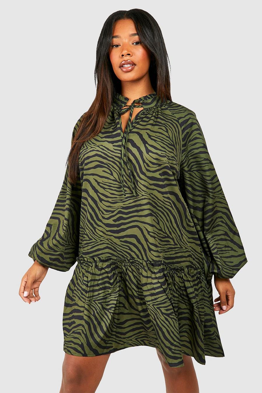 Vestido Plus holgado de tela con estampado animal, Green image number 1