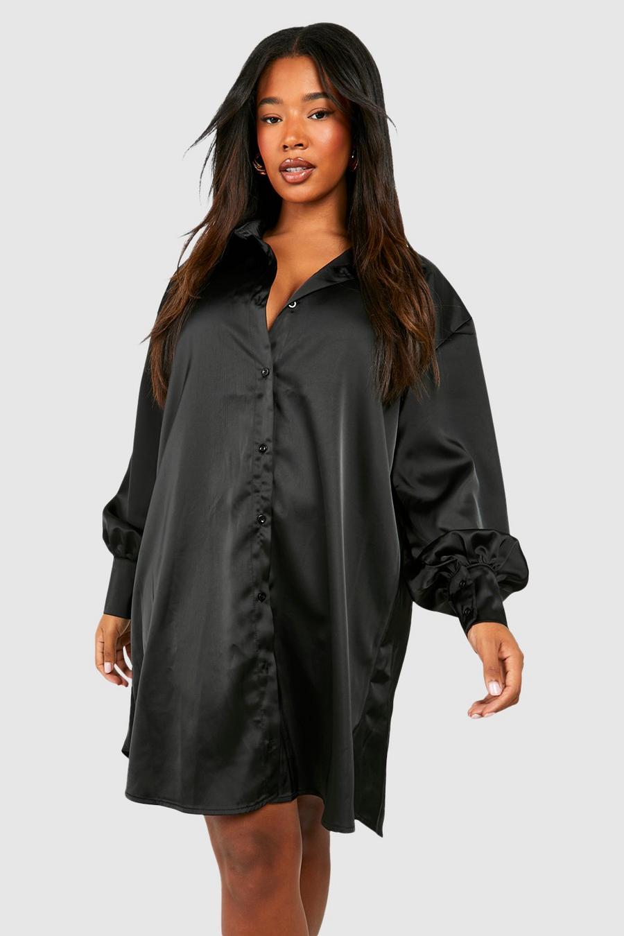 Black Plus Skjortklänning i satin image number 1