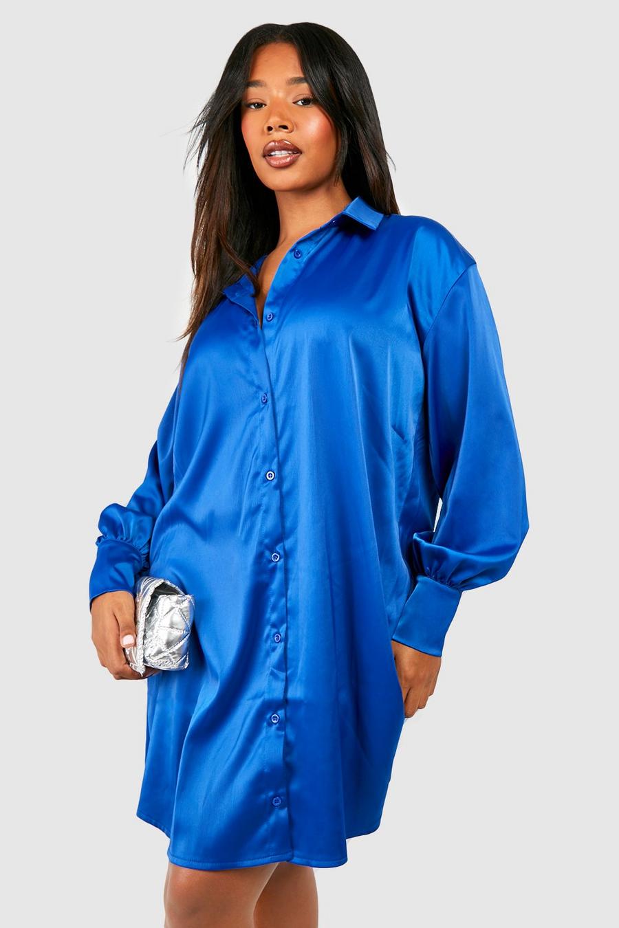 Cobalt Plus Satin Shirt Dress image number 1