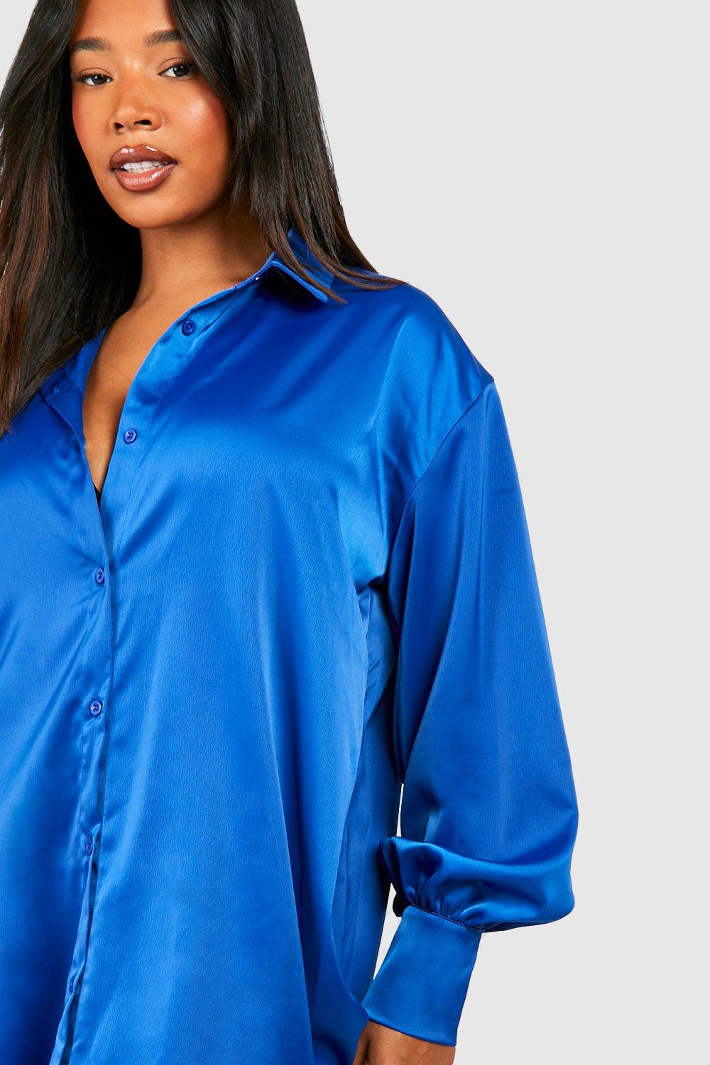 Plus Navy Satin Shirt Dress  Dress clothes for women, Satin shirt