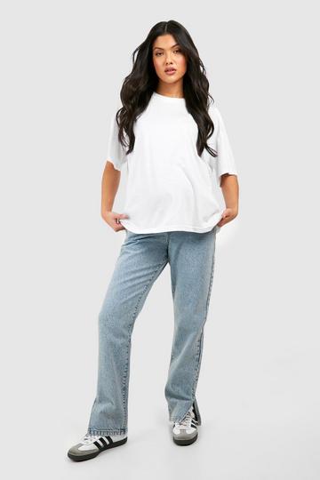 Zwangerschap Over The Bump Jeans Met Split En Rechte Pijpen light blue