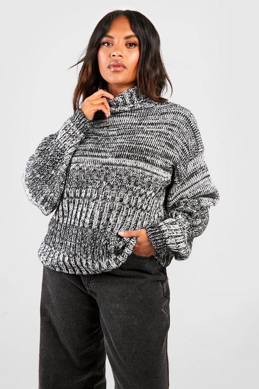 Black Plus Ribbed Detail Chunky Sweater