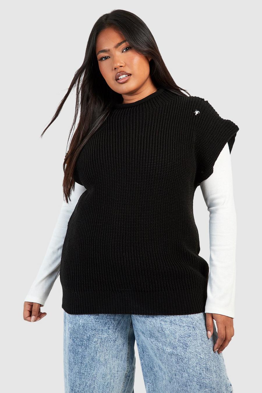 Grande taille - Pull oversize sans manches, Black image number 1