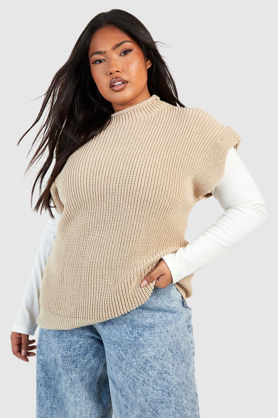 Grande taille - Pull oversize sans manches, Stone image number 1
