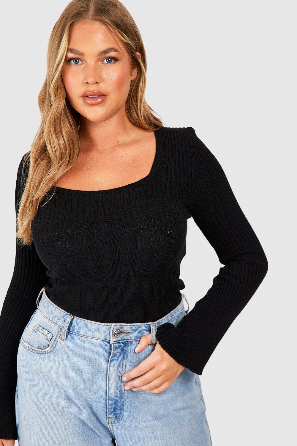 Plus Ribbed Knit Underbust Seam Top