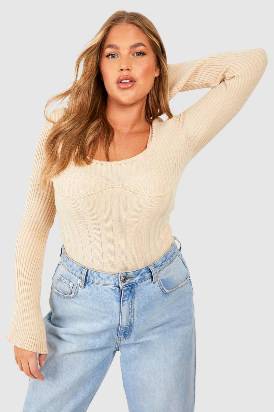 Stone Plus Ribbed Knit Underbust Seam Top image number 1
