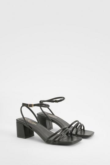 Wide Width Square Toe Triple Strap Low Block Heel Sandals black