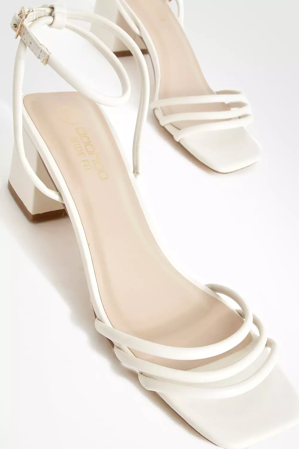 Ecru Wide Fit Square Toe Triple Strap Low Block Heel Sandals alternative image