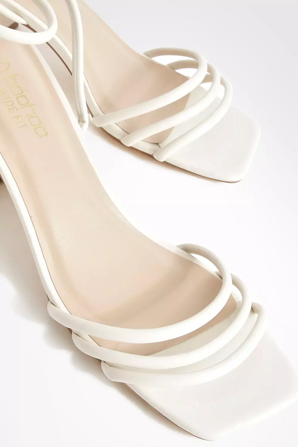 Ecru Wide Fit Square Toe Triple Strap Low Block Heel Sandals alternative image