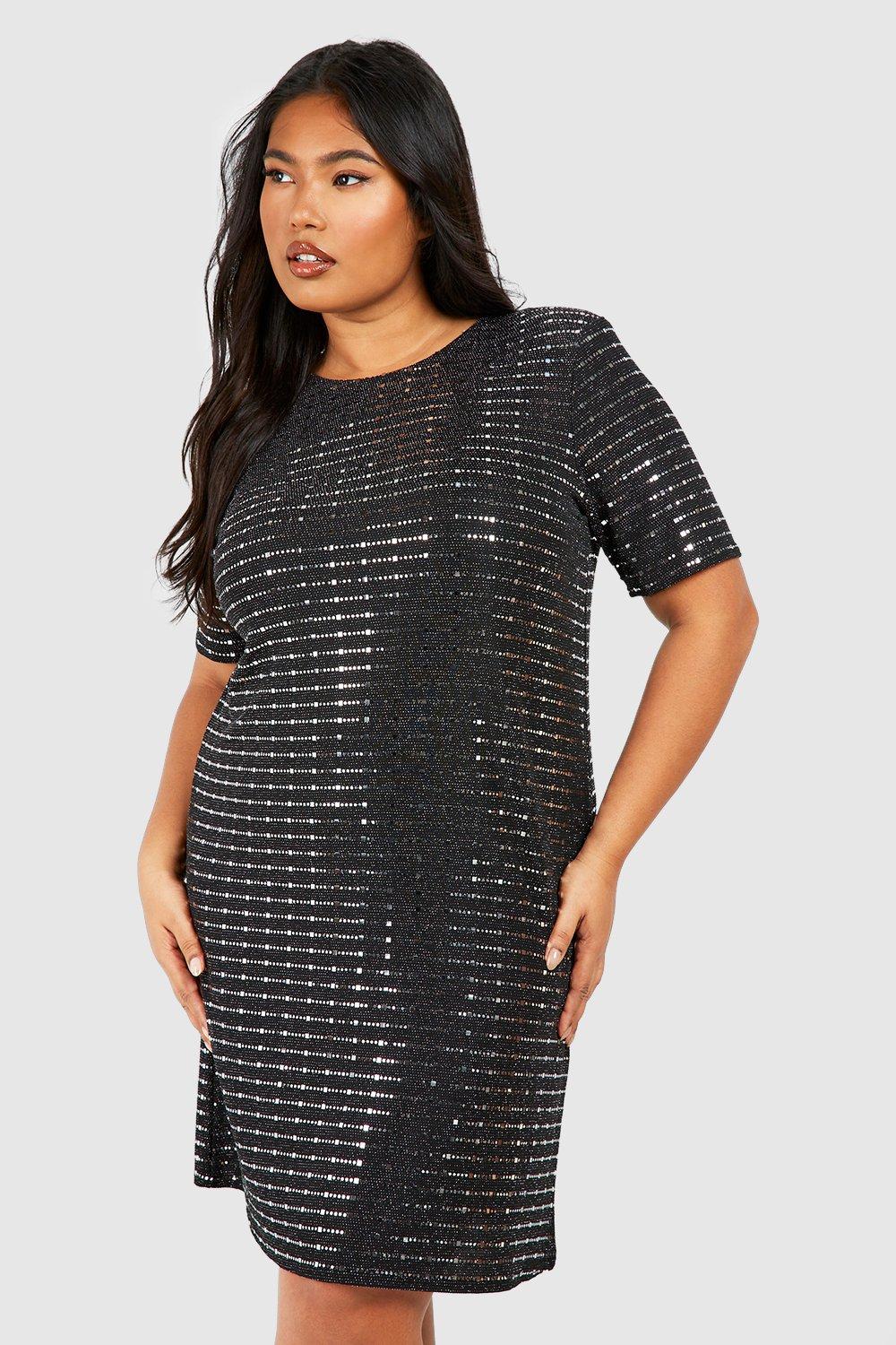 Plus Metallic Shoulder Pad T shirt Dress
