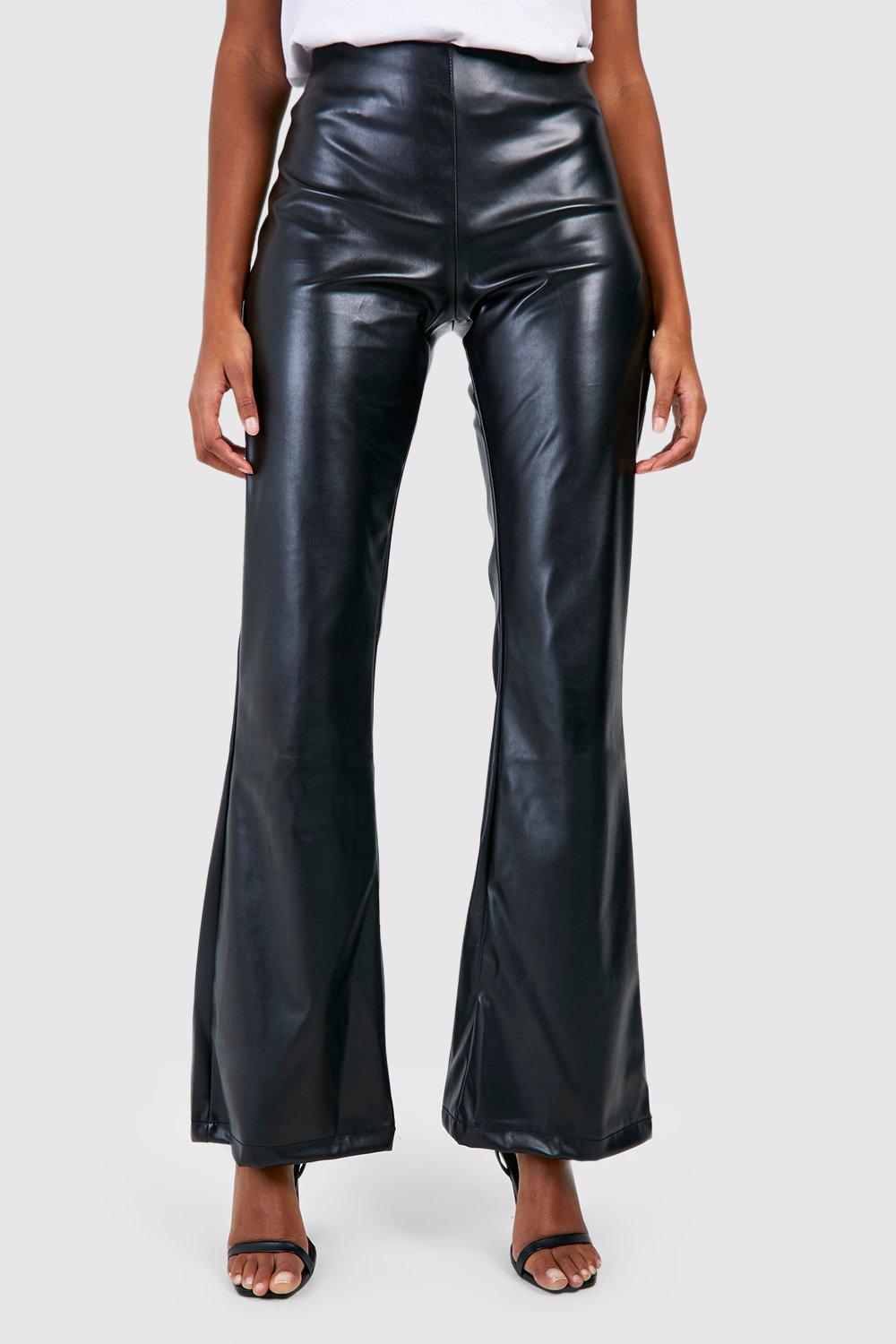 High Waisted Matte Leather Look Flared Trouser