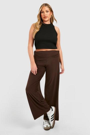 Plus Slinky Folded Over Waist Straight Leg Pants chocolate