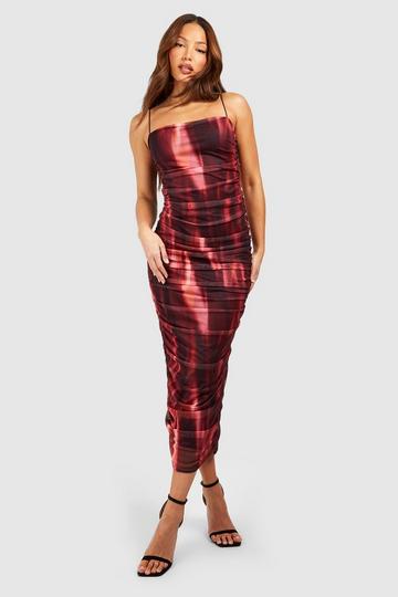 Tall Ombre Abstract Ruched Mesh Midi Dress purple