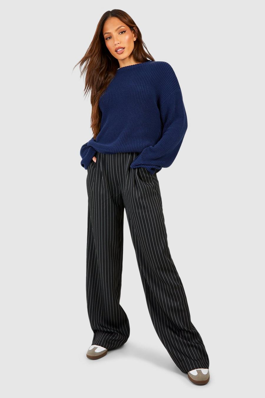 Black Tall Pinstripe Tailored Wide Leg Pants image number 1