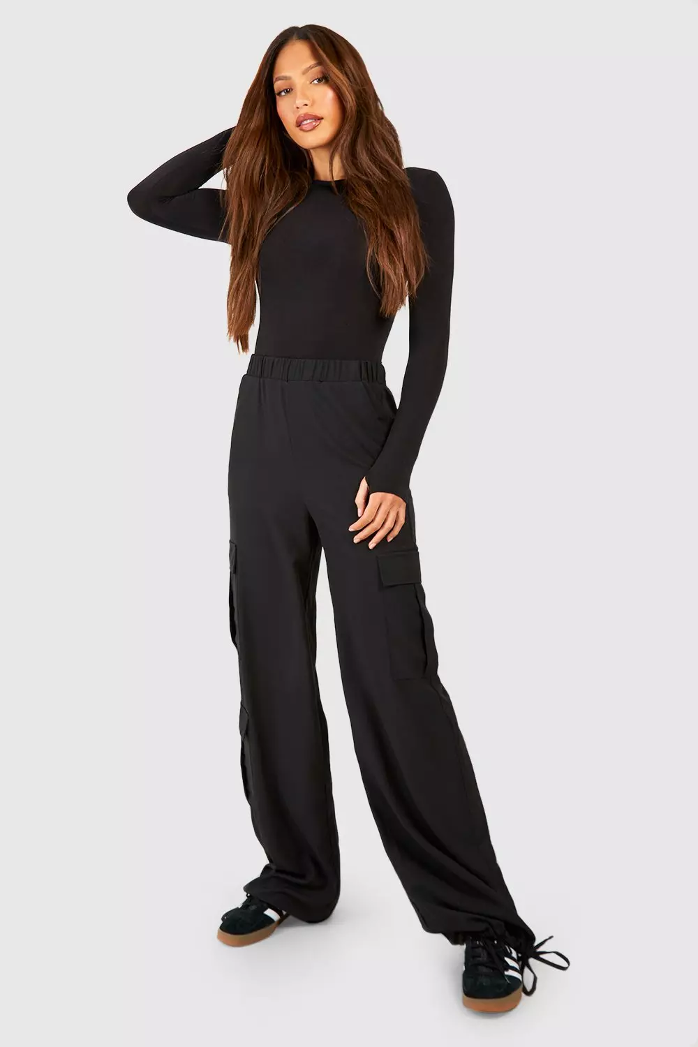 Black Tall Tie Detail Cargo Trousers alternative image