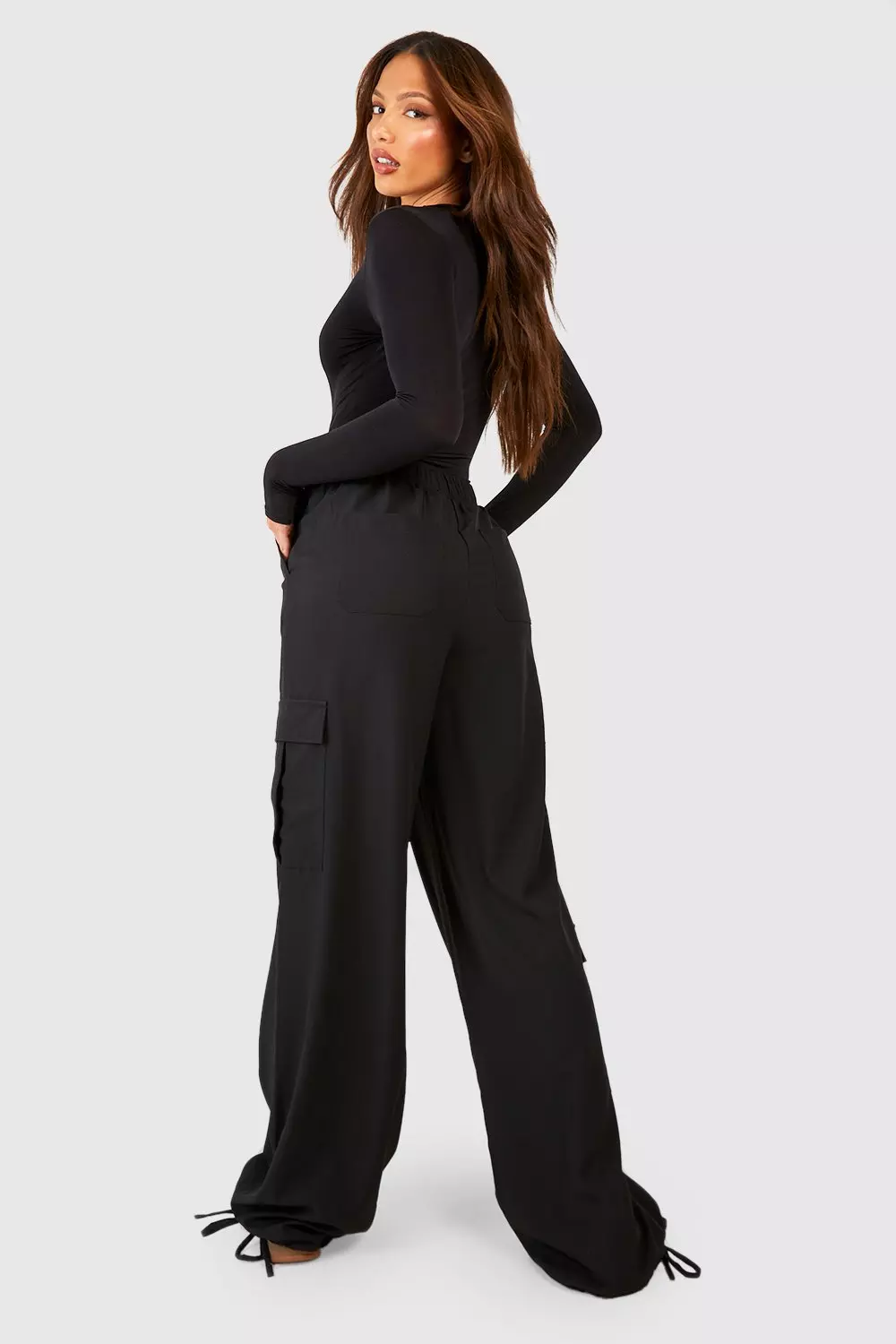 Black Tall Tie Detail Cargo Trousers alternative image