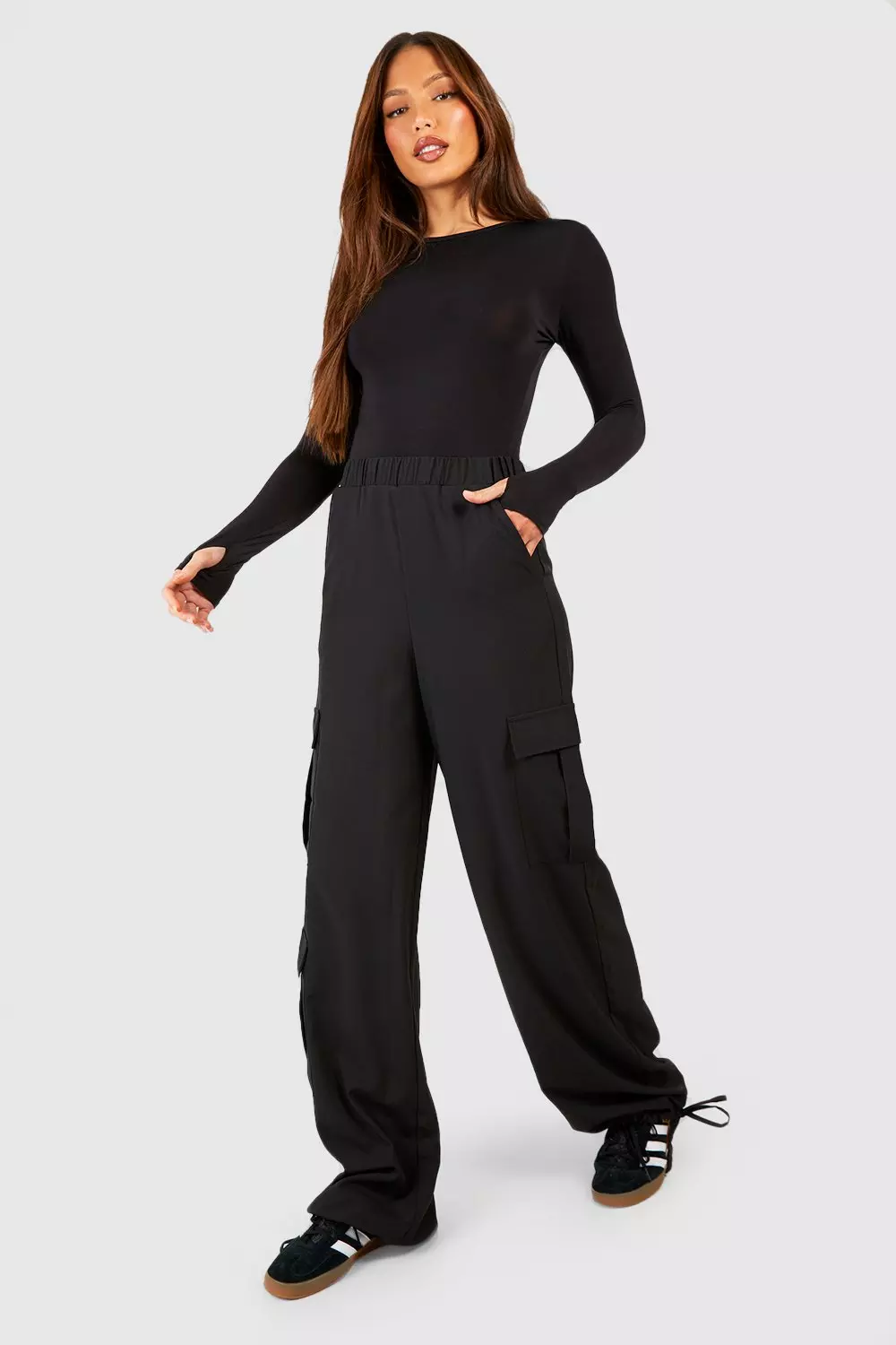 Black Tall Tie Detail Cargo Trousers alternative image