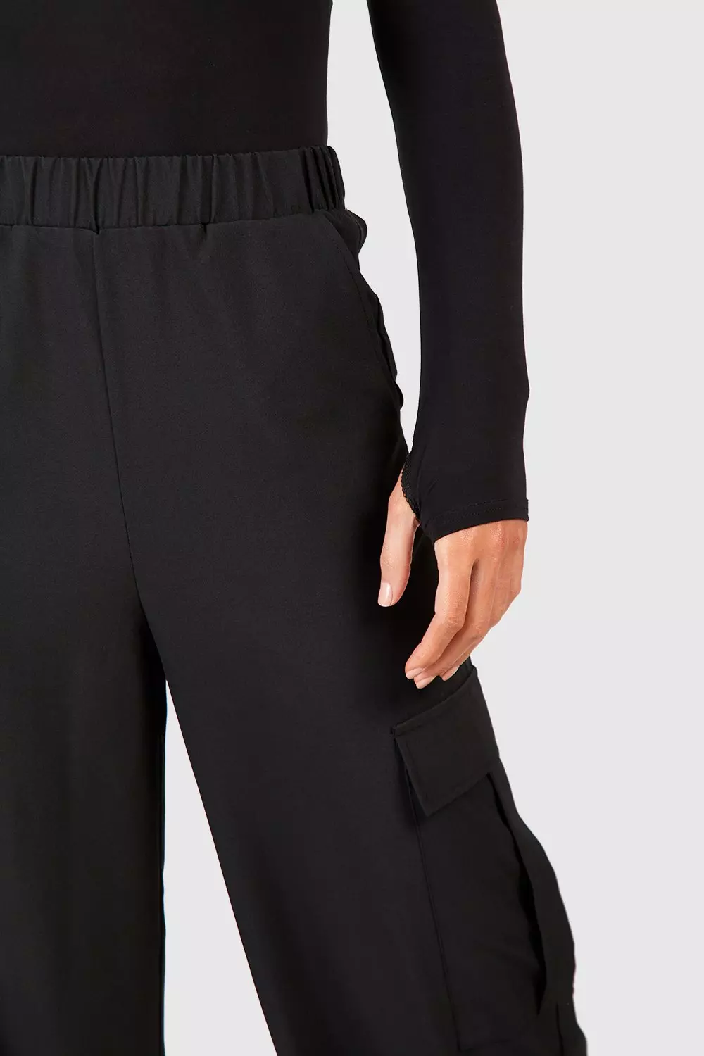 Black Tall Tie Detail Cargo Trousers alternative image