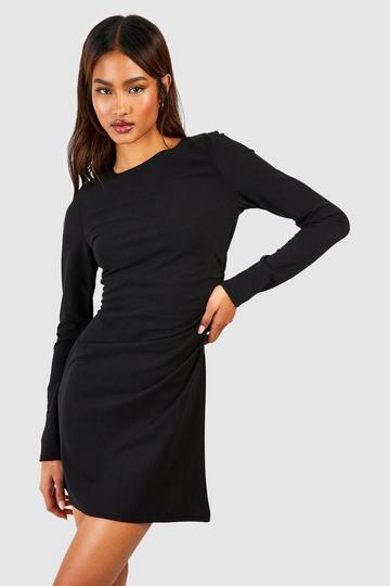 Tall Gathered Side Longlseeve Mini Dress black