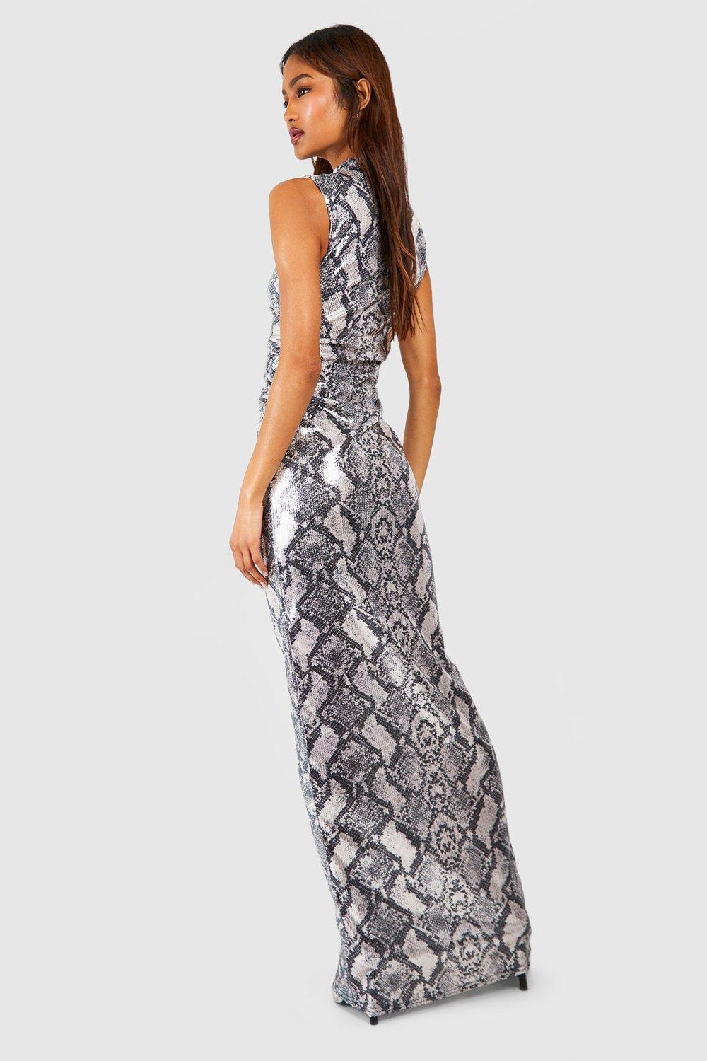 Grey snake print hot sale midi dress