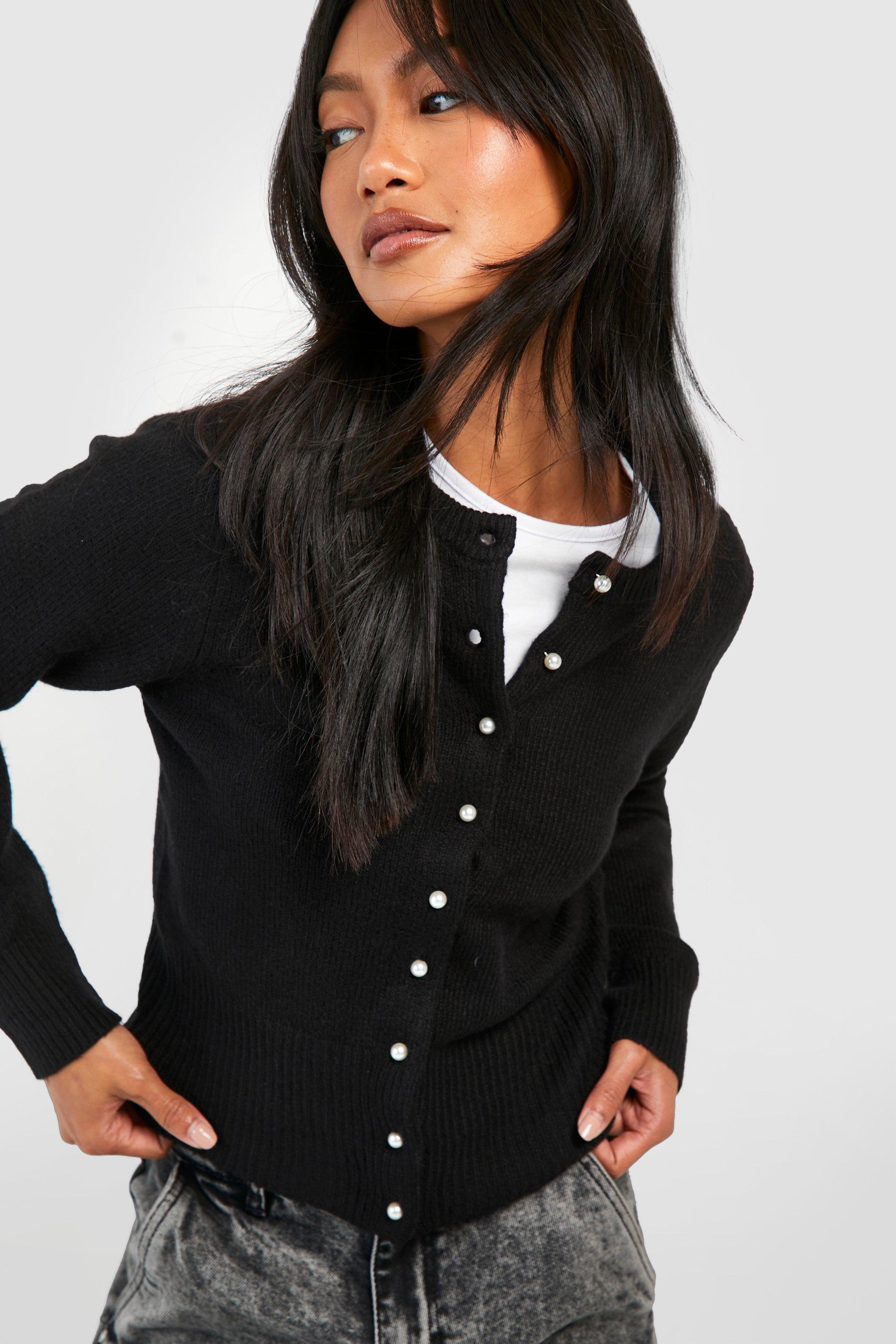 Black cardigan clearance with pearl buttons