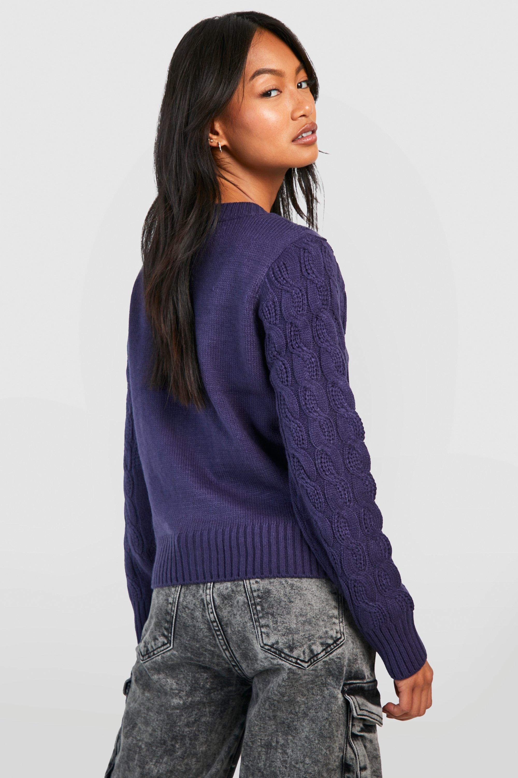 Navy Cable-Knit Cropped Cardigan