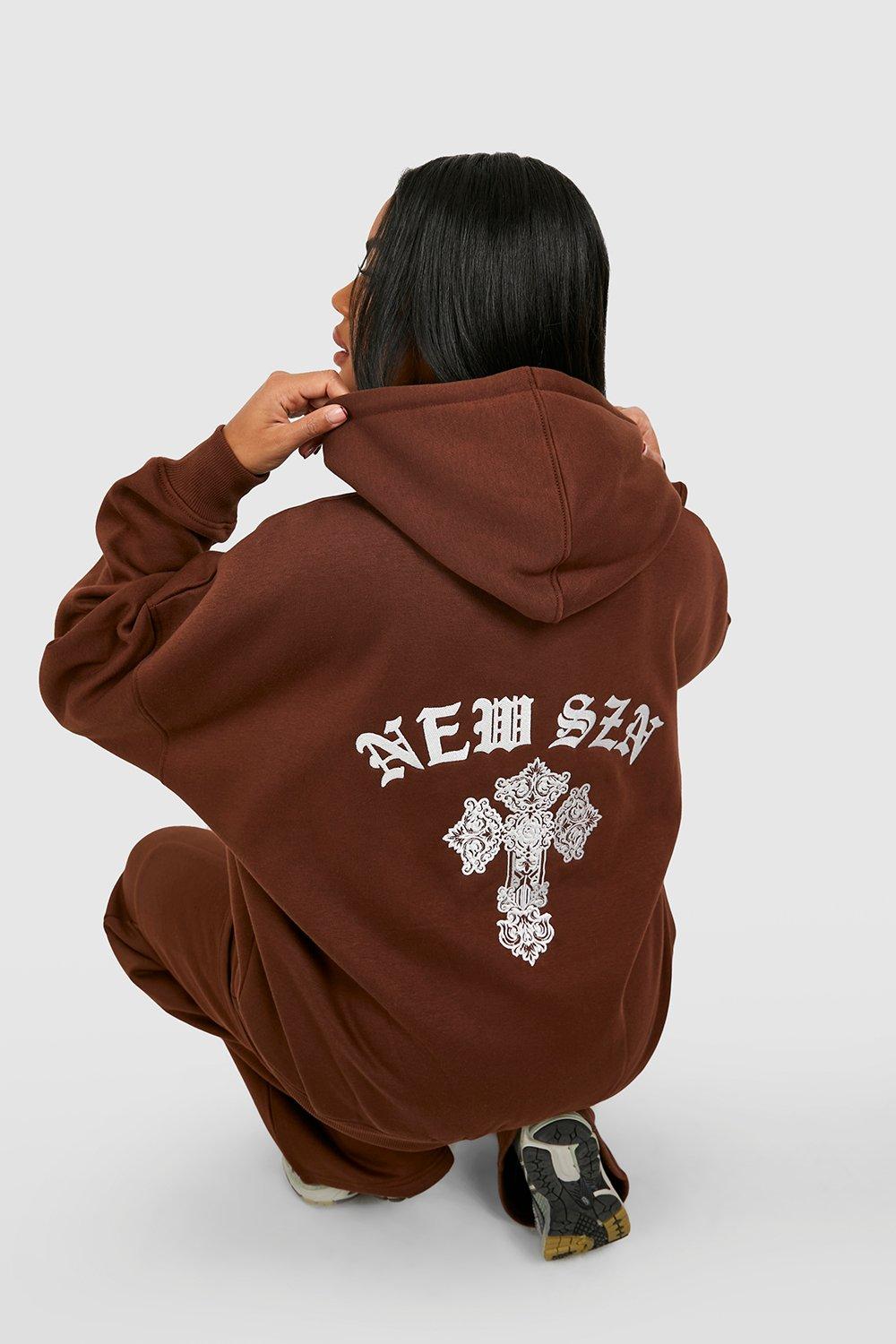 New Szn Slogan Cross Embroidered Oversized Hoodie | boohoo