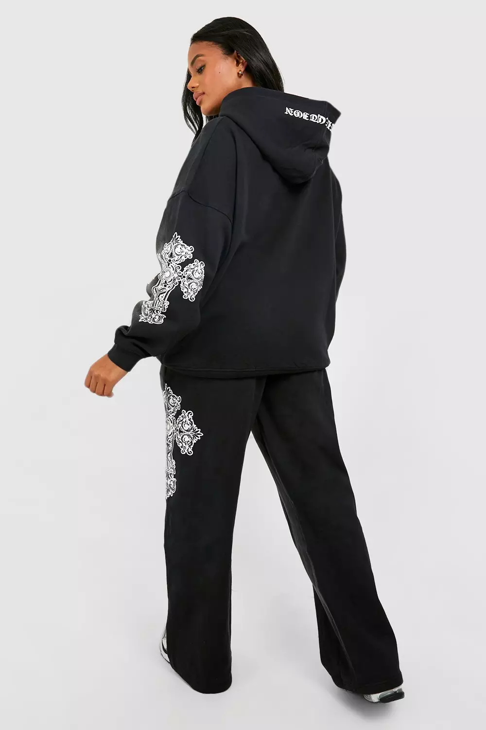 Charcoal Washed Cross Print Wide Leg Jogger alternative image