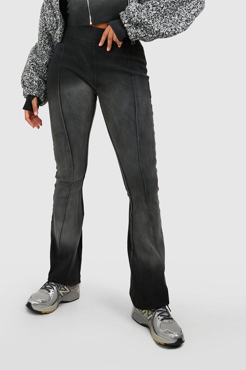 Tall Charcoal Acid Wash Rib Flare Yoga Pants