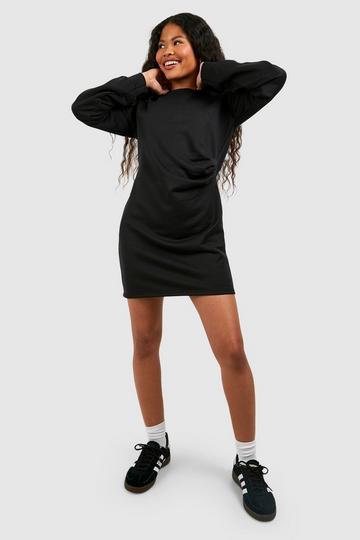 Black Petite Shoulder Detail Ruched Sweater Dress