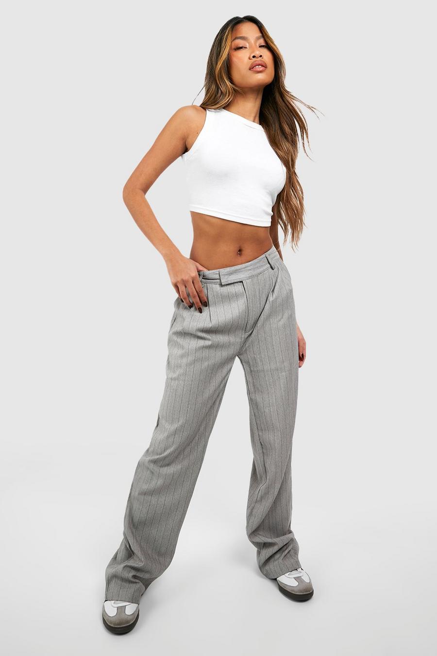 Grey grå Marl Pinstripe Relaxed Fit Tailored Trousers