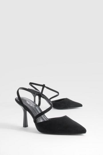 Wide Fit Asymmetric Strap Detail Court Shoes black