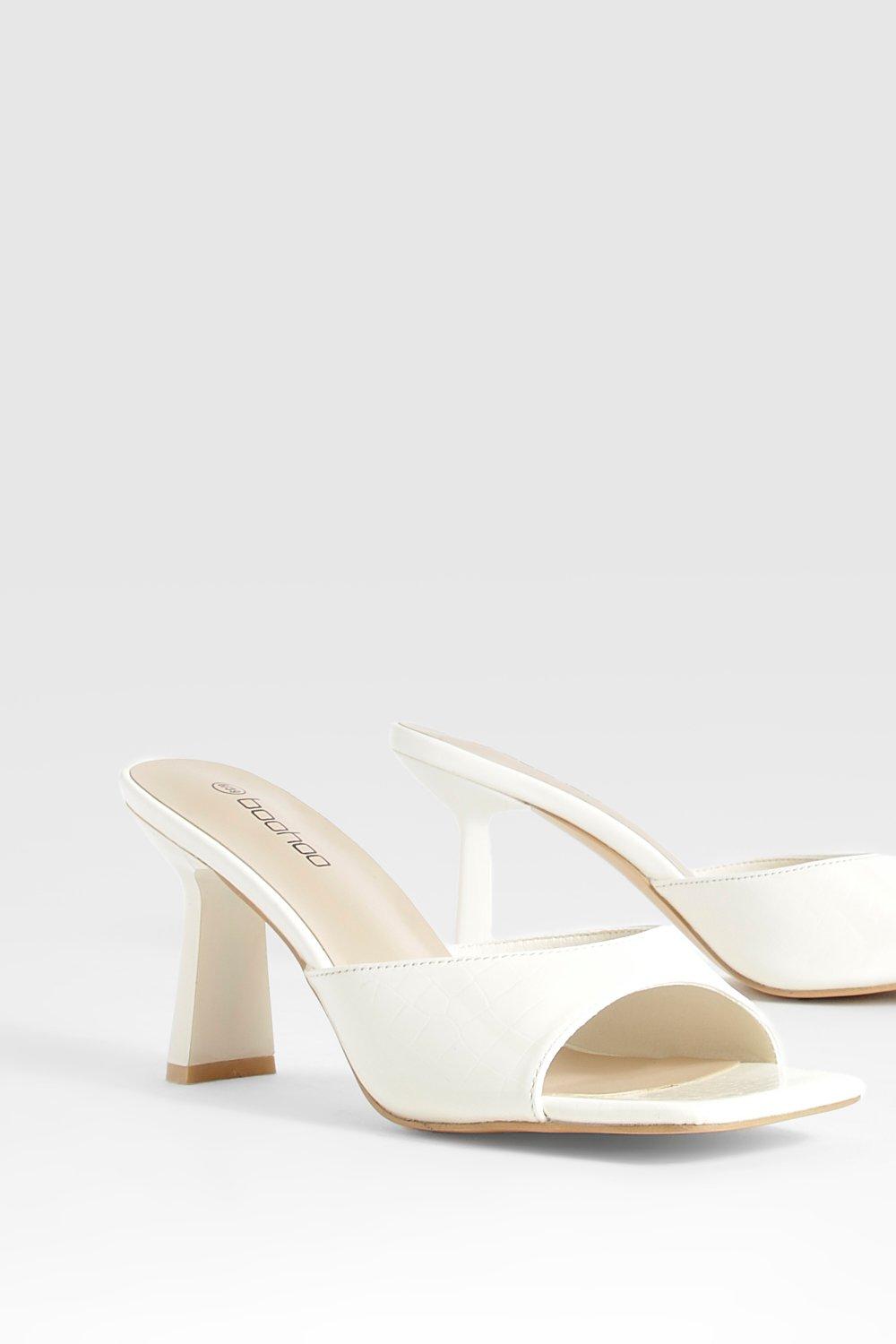 White mid heel mules sale