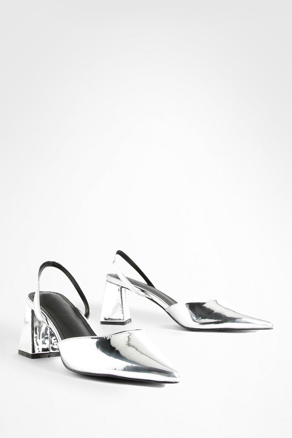 Wide Fit Metallic Patent Block Heel Court Shoes | boohoo